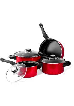 Coupon 👍 Lexi Home 7 Piece Carbon Steel Nonstick Petite Cookware Set - Red 😍