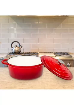 New ⌛ Lexi Home Durable Cast Iron Dutch Oven - 3.5QT Casserole Pot in Red Ombre Enamel 🔔 -Cheap Waverly® Store Belk 1061
