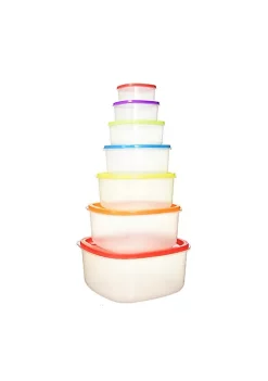 Hot Sale ❤️ Lexi Home 14 pc. Nested Square Plastic Food Storage Set with Multi-Color Lids 🔥