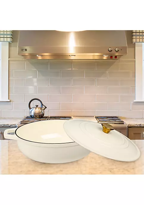 Discount ✔️ Lexi Home Durable Cast Iron Low Pot Dutch Oven - 5QT in Cream 🔥 3 Discount ✔️ Lexi Home Durable Cast Iron Low Pot Dutch Oven - 5QT in Cream 🔥 - Image 3