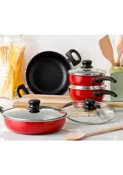Flash Sale 😉 Lexi Home Thermal Conducting Aluminum Non-Stick Cookware 8 Piece Set - Red 🛒