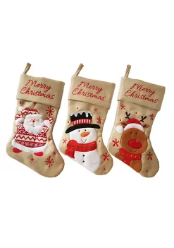 Budget 🧨 Lexi Home Large 🎅 Christmas Holiday Stockings - Set of 3 Rustic Burlap Stockings with Embroidered Holiday Characters 🔔
