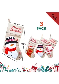 Budget 🧨 Lexi Home Large 🎅 Christmas Holiday Stockings - Set of 3 Rustic Burlap Stockings with Embroidered Holiday Characters 🔔 -Cheap Waverly® Store Belk 1380