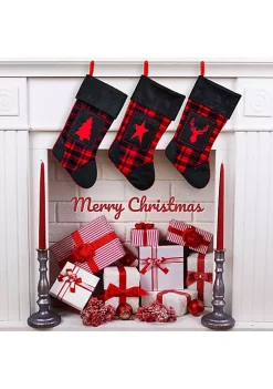 Flash Sale 🌟 Lexi Home Large 🎄 Christmas Holiday Stockings - Set of 3 Rustic Buffalo Plaid Stockings 🤩 -Cheap Waverly® Store Belk 1387