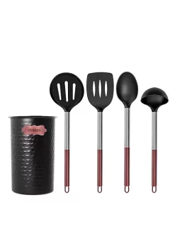 New ❤️ Lexi Home 5PC Black Copper Two Tone Kitchen Utensil Set & Black 🔨 Hammered Caddy 🛒 -Cheap Waverly® Store Belk 1415