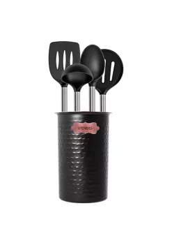 New ❤️ Lexi Home 5PC Black Copper Two Tone Kitchen Utensil Set & Black 🔨 Hammered Caddy 🛒 -Cheap Waverly® Store Belk 1417