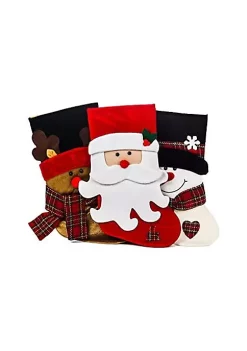 Flash Sale 🎉 Lexi Home Large 🔔 Christmas Holiday Stockings - Set of 3 Plaid Santa and Friends Stockings 🔔 -Cheap Waverly® Store Belk 1475