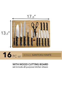 Discount 😀 Lexi Home Cutlery Set with Jumbo Cutting Board - 16 pc. Set 🔥 -Cheap Waverly® Store Belk 1568