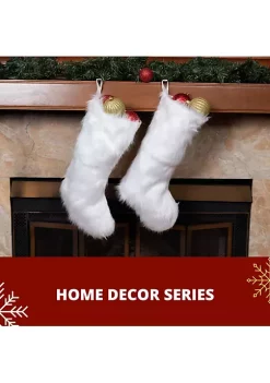 Best Sale 💯 Lexi Home Large ❄ Christmas Holiday Stockings - Set of 2 Cream Faux Fur Stockings 🎉 -Cheap Waverly® Store Belk 1656