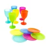 Buy 😉 Lexi Home Colorful Plastic Netted Wine Goblets and Dinner Plates - Set of 12 pcs 🤩