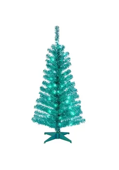 Hot Sale ⌛ National Tree 4' Pre-Lit Medium Turquoise Blue Tinsel Artificial 🎄 Christmas Tree - Clear Lights 🧨 -Cheap Waverly® Store Belk 1998