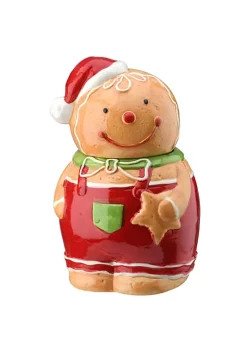 Brand new 👍 National Tree 10" Beige and Red Gingerbread Man Cookie Jar 🎁 Christmas Decor ⌛