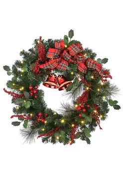Best Sale 🛒 National Tree Pre-Lit LED Plaid Bow with Bells Artificial ❄ Christmas Wreath - 30-Inch Warm White Lights 💯 -Cheap Waverly® Store Belk 2052