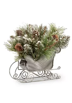 Flash Sale 🥰 National Tree 10" Silver and Green Pine Sleigh Unlit Tabletop 🎁 Christmas Decor 😍