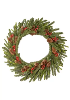 Deals 😀 National Tree 24" Pre-Lit Dorchester Fir Battery Operated Artificial 🎄 Christmas Wreath - Warm White Lights ✔️