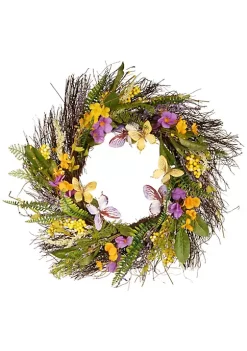 Outlet 🥰 National Tree Spring Mixed Flowers Artificial 🎄 Christmas Wreath - 24-Inch Unlit 🎁