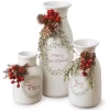 Budget 🧨 National Tree Set of 3 White and Red Berries Embellished Antique ❄ Christmas Milk Bottles 9" 👍