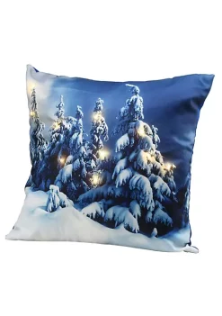 Outlet 😉 National Tree 17" Blue and White Winter Scene Square Pillow with LED Lights 🔥 -Cheap Waverly® Store Belk 2368