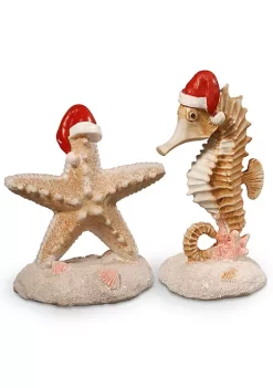Coupon 👏 National Tree Set of 2 Brown and Red Seahorse with Starfish ❄ Christmas Tabletop Decor 7.25" ✨