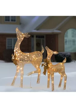 Discount 🧨 National Tree Set of 2 LED Lighted Champagne Gold Fawn with Doe Outdoor 🎁 Christmas Decoration 38" ✨ -Cheap Waverly® Store Belk 2420