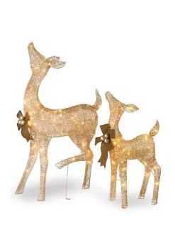 Discount 🧨 National Tree Set of 2 LED Lighted Champagne Gold Fawn with Doe Outdoor 🎁 Christmas Decoration 38" ✨ -Cheap Waverly® Store Belk 2421