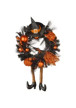 Coupon ⭐ National Tree Witch with Ball Ornaments 🦇 Halloween Wreath Black and Orange 24-Inch 🔔