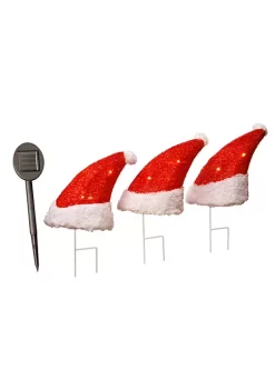 Flash Sale 🧨 National Tree Set of 3 Red and White Santa Hats with Solar Charging Battery Prelit 🎄 Christmas Garden Stakes 18" 👍 -Cheap Waverly® Store Belk 2455
