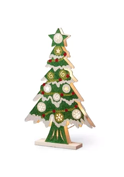 Hot Sale 😍 National Tree 17" Green Pre-Lit Wooden 🔔 Christmas Tree Tabletop Decoration ✨