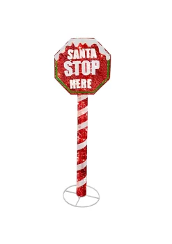 New ✨ National Tree 60" Red and White Stop Sign Decor with White LED Lights ⌛
