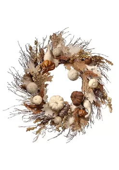 Buy ✨ National Tree White and Brown Artificial Autumn Wreath - 28-Inch Unlit 👍