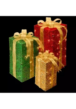 Deals 💯 National Tree Set of 3 Red and Green Gift Box with Clear Lights 18" 👏 -Cheap Waverly® Store Belk 2515