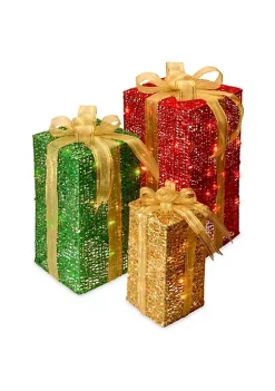Deals 💯 National Tree Set of 3 Red and Green Gift Box with Clear Lights 18" 👏 -Cheap Waverly® Store Belk 2516