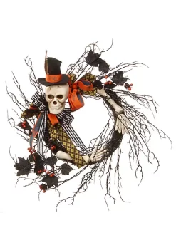 Best Pirce 😍 National Tree Skeleton with Necktie Ribbons 🧛 Halloween Wreath Black and White 24-Inch 🎁 -Cheap Waverly® Store Belk 2545