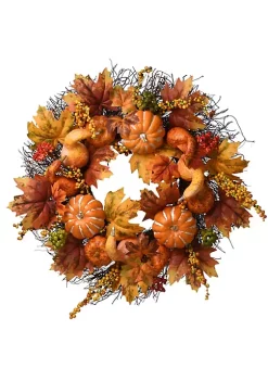 Discount 🔥 National Tree Maple and Pumpkin Artificial 👪 Thanksgiving Wreath - 22-Inch Unlit 😀 -Cheap Waverly® Store Belk 2557