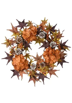 Best Pirce 🥰 National Tree Hydrangea and Maple Leaves Artificial 👪 Thanksgiving Wreath - 24-Inch Unlit 👍