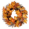 Discount 🤩 National Tree Maple Leaves and Pumpkins 🧛 Halloween Wreath Orange and Yellow 24-Inch ❤️