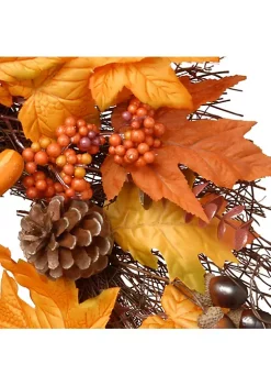 Discount 🤩 National Tree Maple Leaves and Pumpkins 🧛 Halloween Wreath Orange and Yellow 24-Inch ❤️ -Cheap Waverly® Store Belk 2579