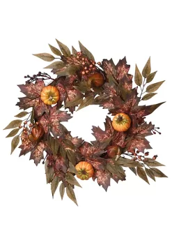 Coupon 🥰 National Tree Ivy Vines and Maple Leaves Artificial 👪 Thanksgiving Wreath - 24-Inch Unlit 👍