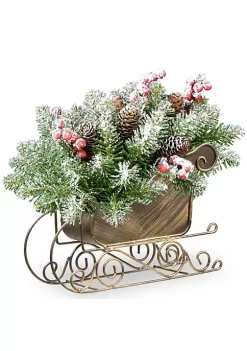Discount ❤️ National Tree 10" Gold and Green Fir Sleigh Unlit Tabletop 🎅 Christmas Decor 💯