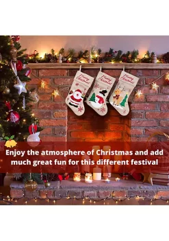 Deals ⌛ Lexi Home Large 🔔 Christmas Holiday Stockings - Set of 3 Rustic Burlap Emroidered Santa and Friends Stockings 💯 -Cheap Waverly® Store Belk 963