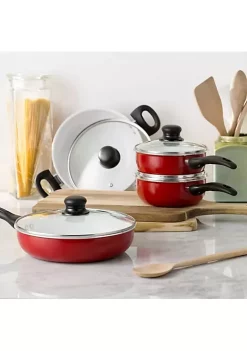 Cheapest 🔔 Lexi Home 8 Piece Thermal Conducting Aluminum Non-Stick Cookware Set - Red/White 🧨 -Cheap Waverly® Store Belk 971